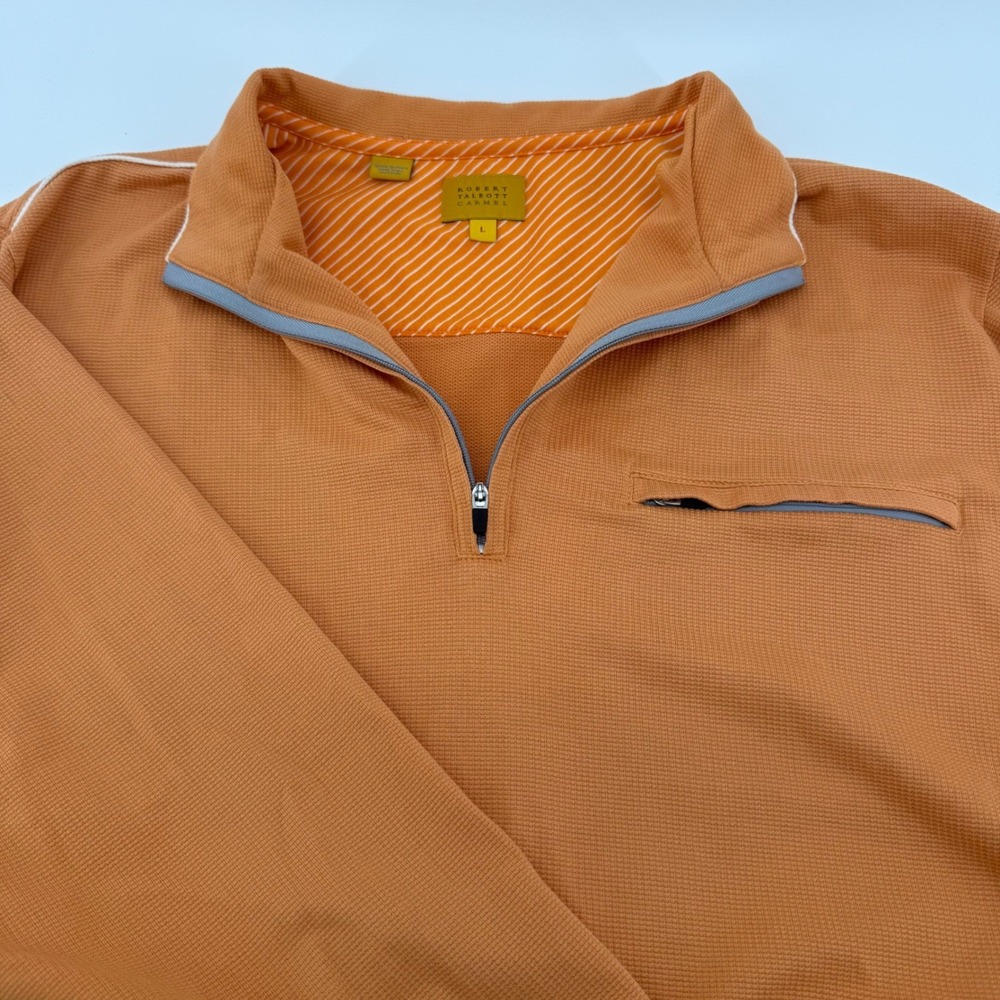 Robert Talbott Carmel Mens Large Orange 100% Pima Cotton Quarter Zip Pullover